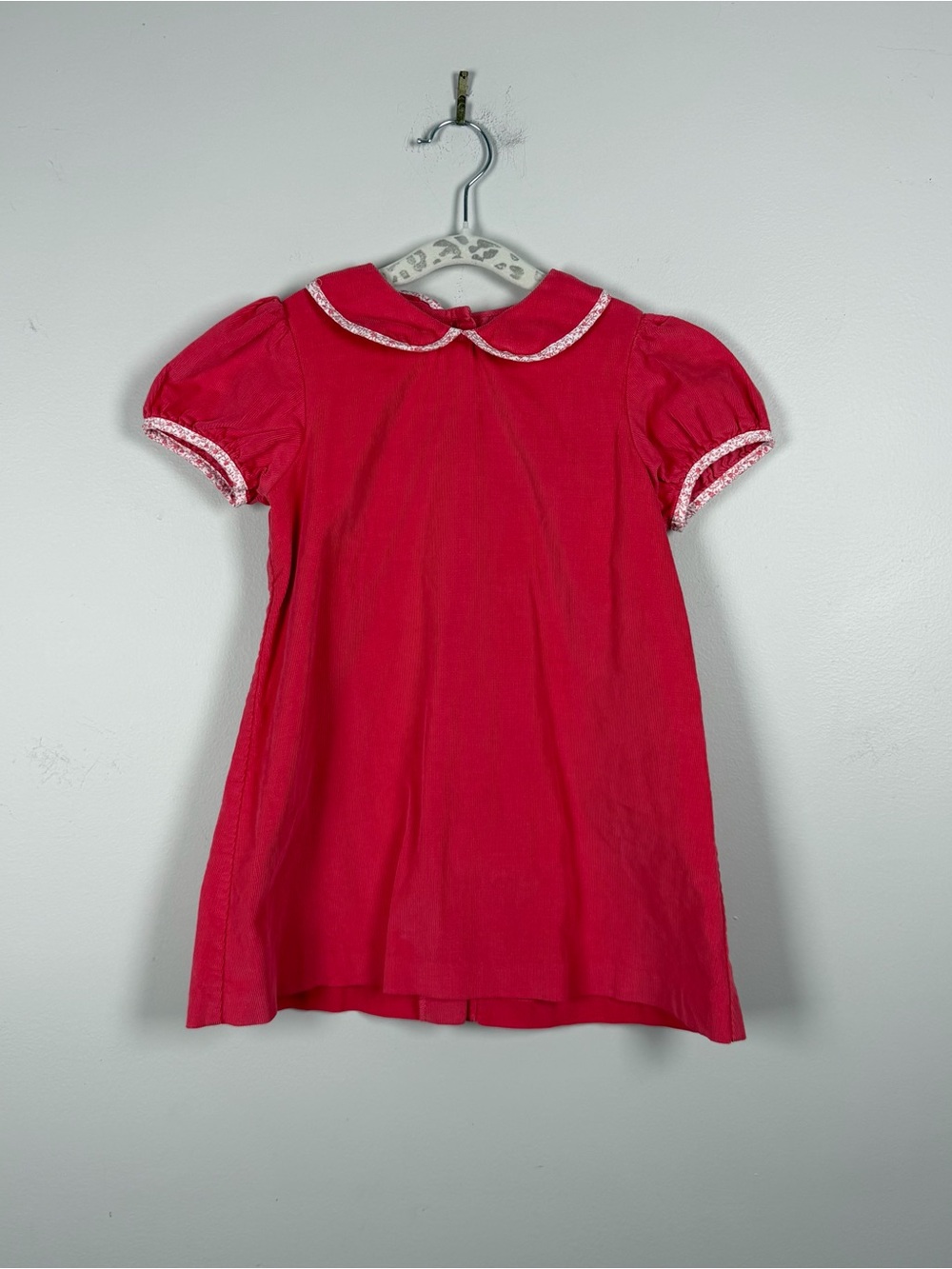 Zuccini Kids Pink Corduroy Bow Peter Pan Collar Knee Length Cotton Dress Size 4